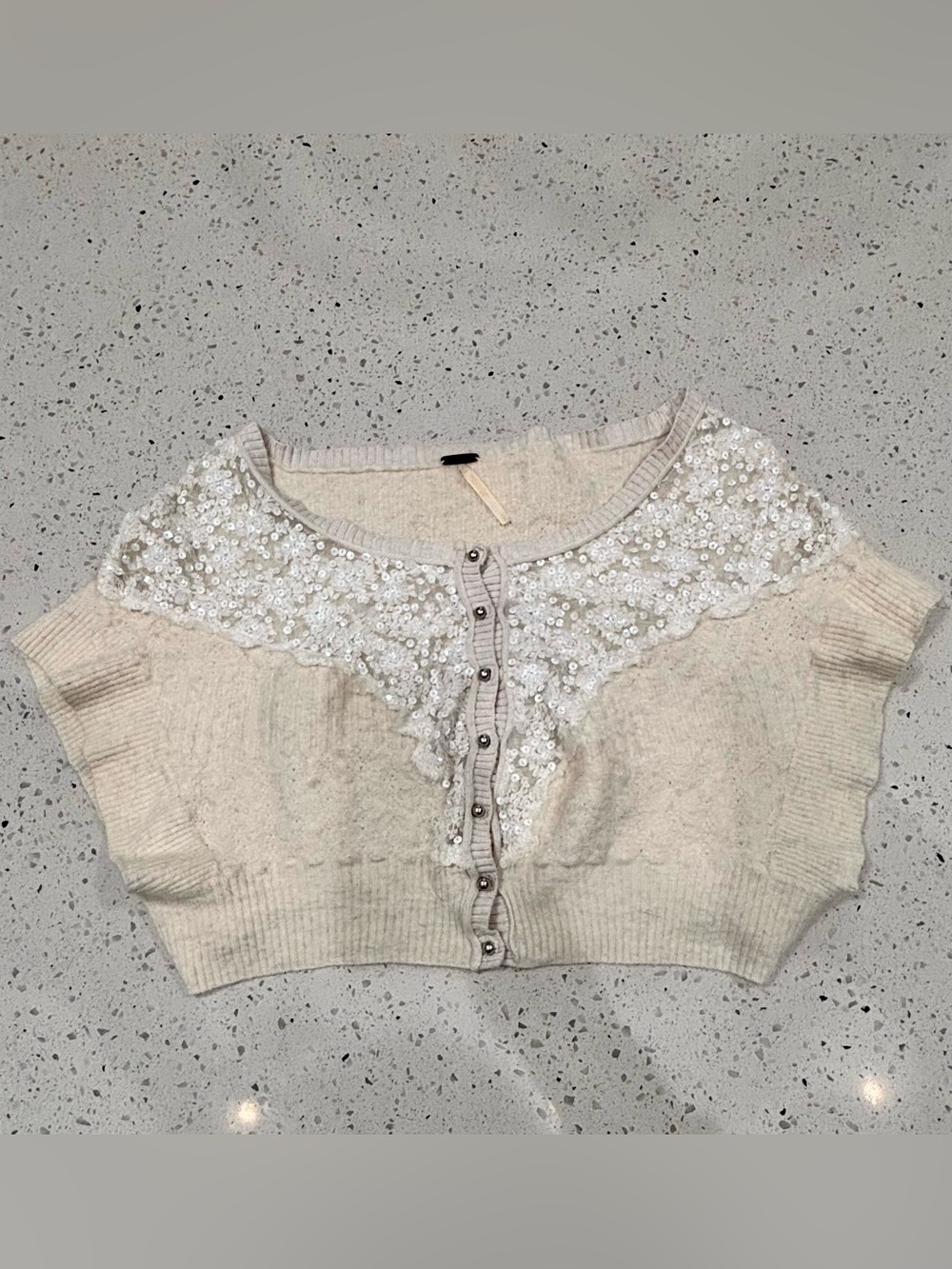 Free People RARE Vintage Sequined Cropped  Cardigan Top